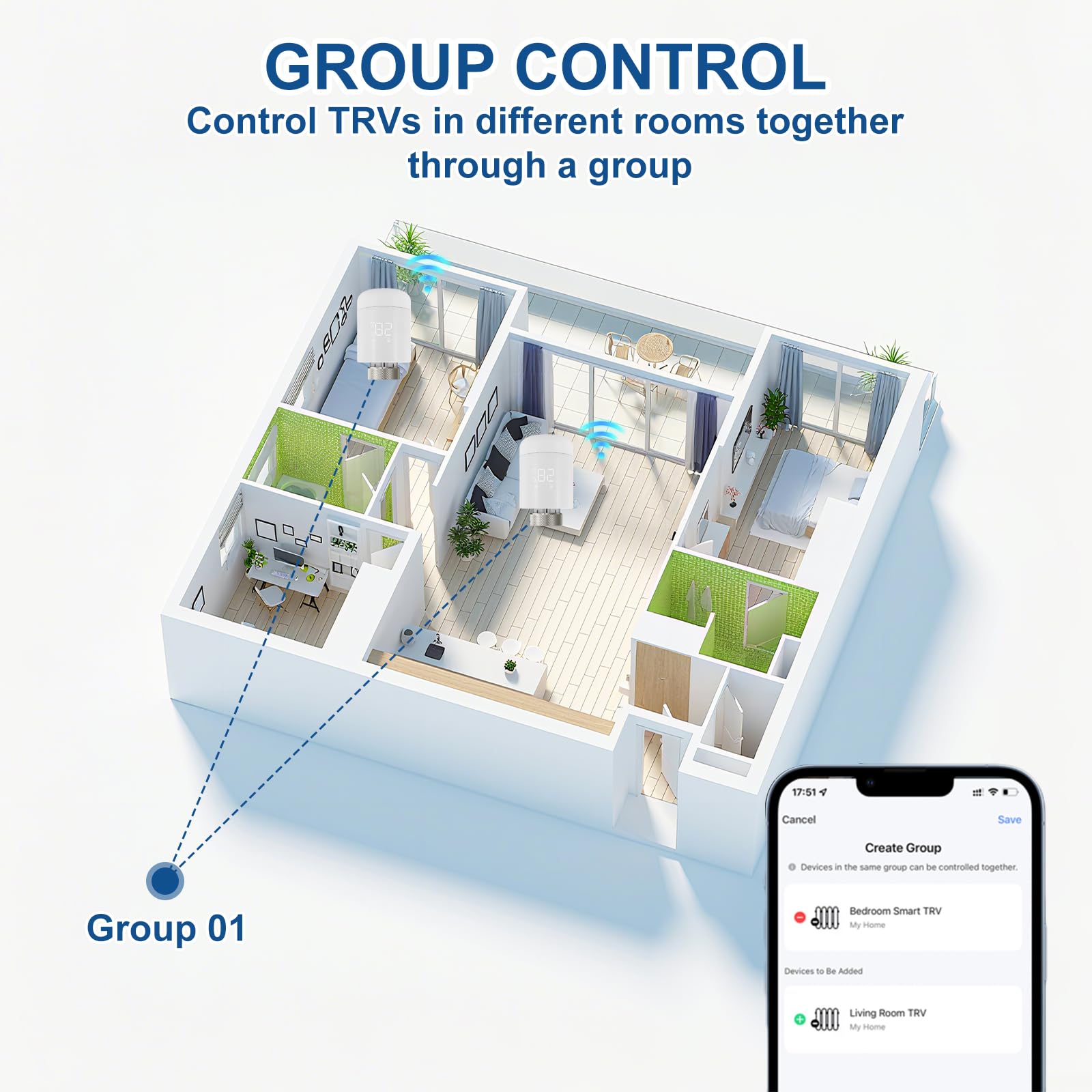 Flintronic Thermostatique Intelligente, Tête Thermostatique Connectée au Wi-FI Via ZigBee, Thermostat de Radiateur Intelligent, Réglez la Température à Distance Via l'Application Mobile (App: Tuya)