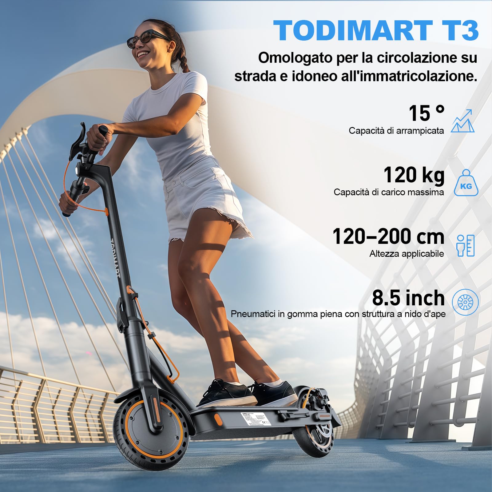T3 Monopattino Elettrico Adulto Ultraleggero Antifurto-35KM Autonomia, 25 Km/h,350W,Indicatore di Direzione, e App, 8.5" Pneumatici Solidi,E-Scooter Pieghevole, Sistema Controllo Doppia Frenata