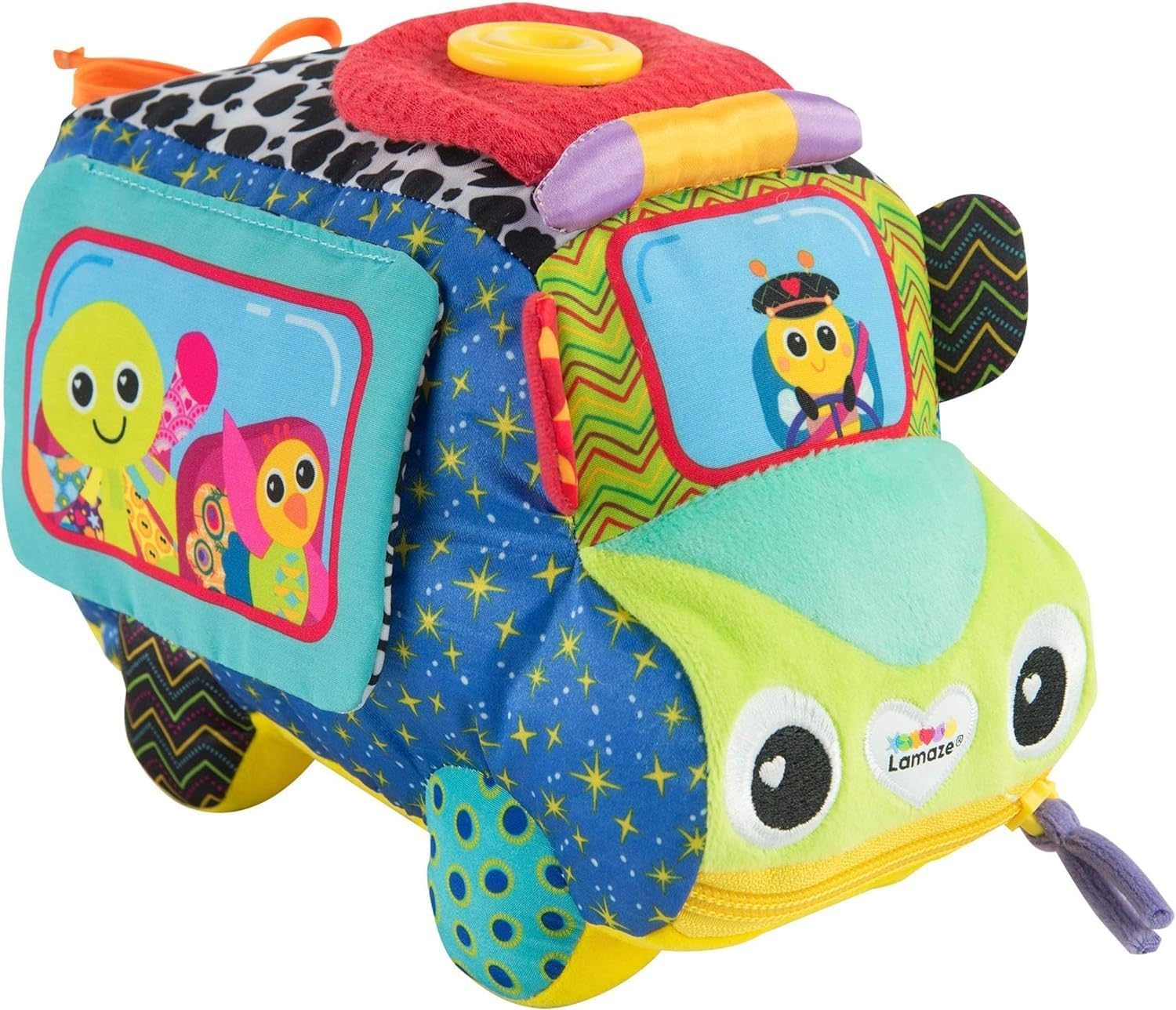 LAMAZE Autobus delle attività di Freddie Giocattolo per Bambini, Peluche Giocattolo sensoriale con alette e Specchio per il Gioco sensoriale, Nuovi Regali per Neonati per Bambini Piccoli Ragazzi e Ragazze da 18 Mesi, 2, 3+ Anni