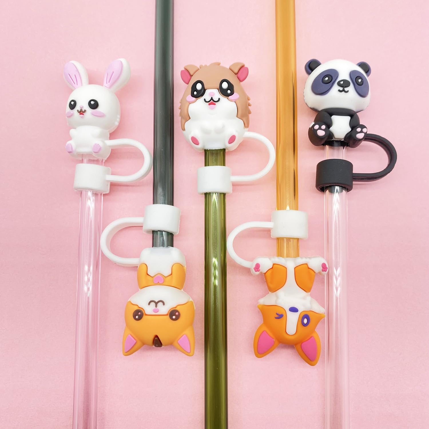 4 Pcs Cute Panda Straw Covers Cap for Stanley, 10mm Silicone Straw Covers, Splash Proof Topper - Image 5