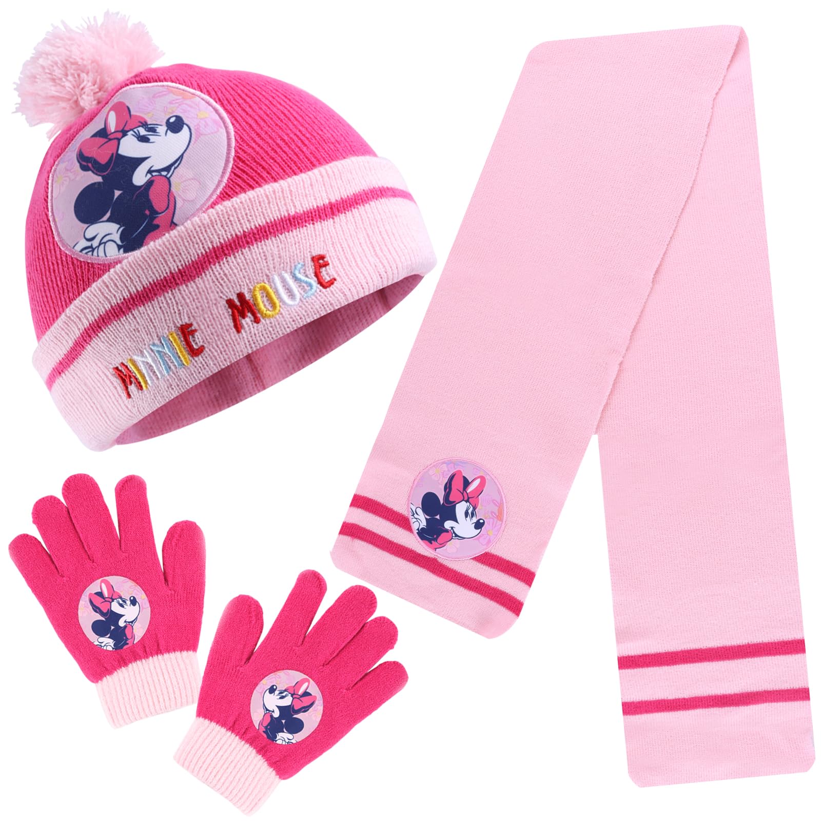VOENCSU Cappello Invernale Minni, Guanti Minni Bambina, Sciarpa Minni, Cappello e Sciarpa Minni Invernale Adatto Bambina