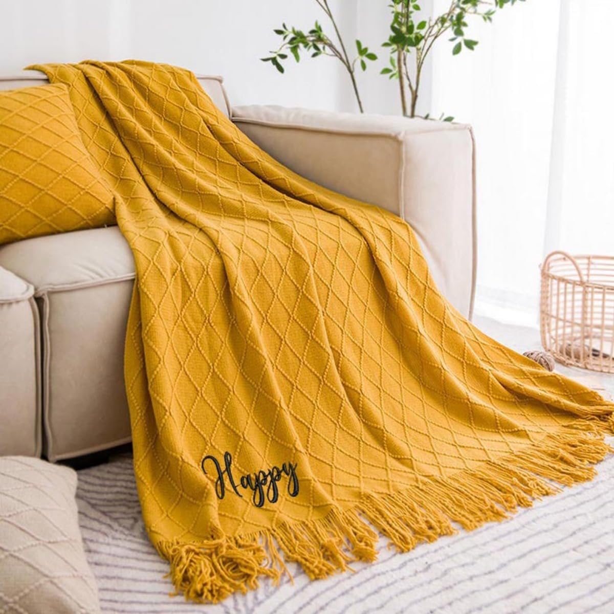 Personalized Embroidered Summer Blanket Customized Knitted Air Conditioning Blanket Four Seasons Soft Leg Cover Sofa Blanket (Embroidery Name,127x180cm)