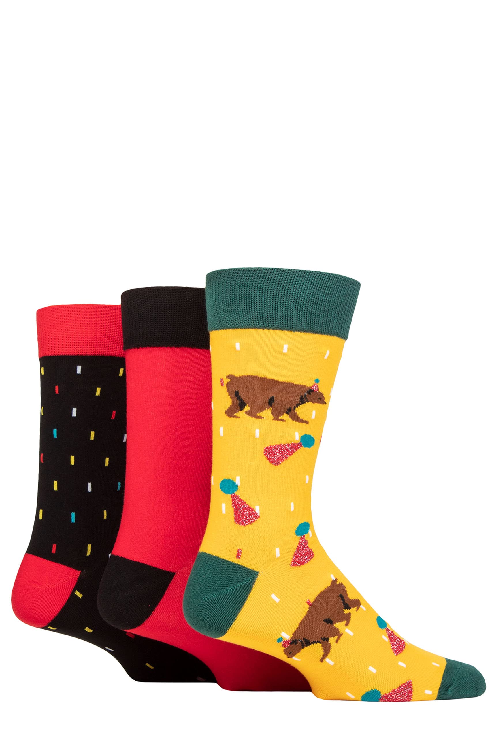 SockShop Wildfeet Mens Novelty Patterned Cotton Socks Pack of 3 Grizzly Bear 7-11