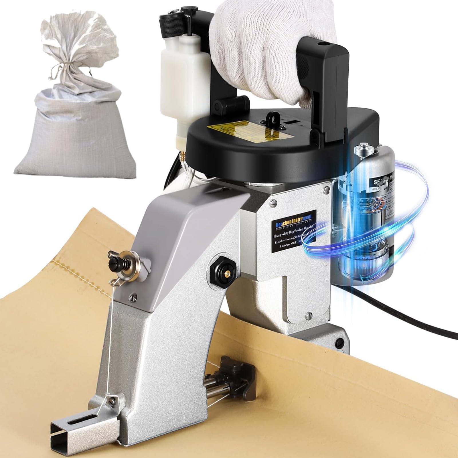 Eoweiot Electric Sewing Bag Closer Machine 90W, Handheld Bag Stitcher 1250 Rpm, Sealing Width 6.5MM for Woven Bags, up to 250 Bags/h