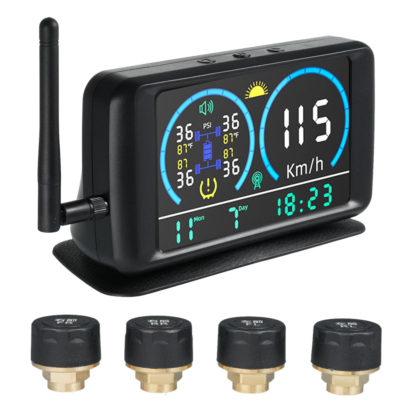 Walmeck Solarladung 5 '' Solar RV TPMs mit 4 Sensoren Farbe LCD -Display für Hochleistungswagen
