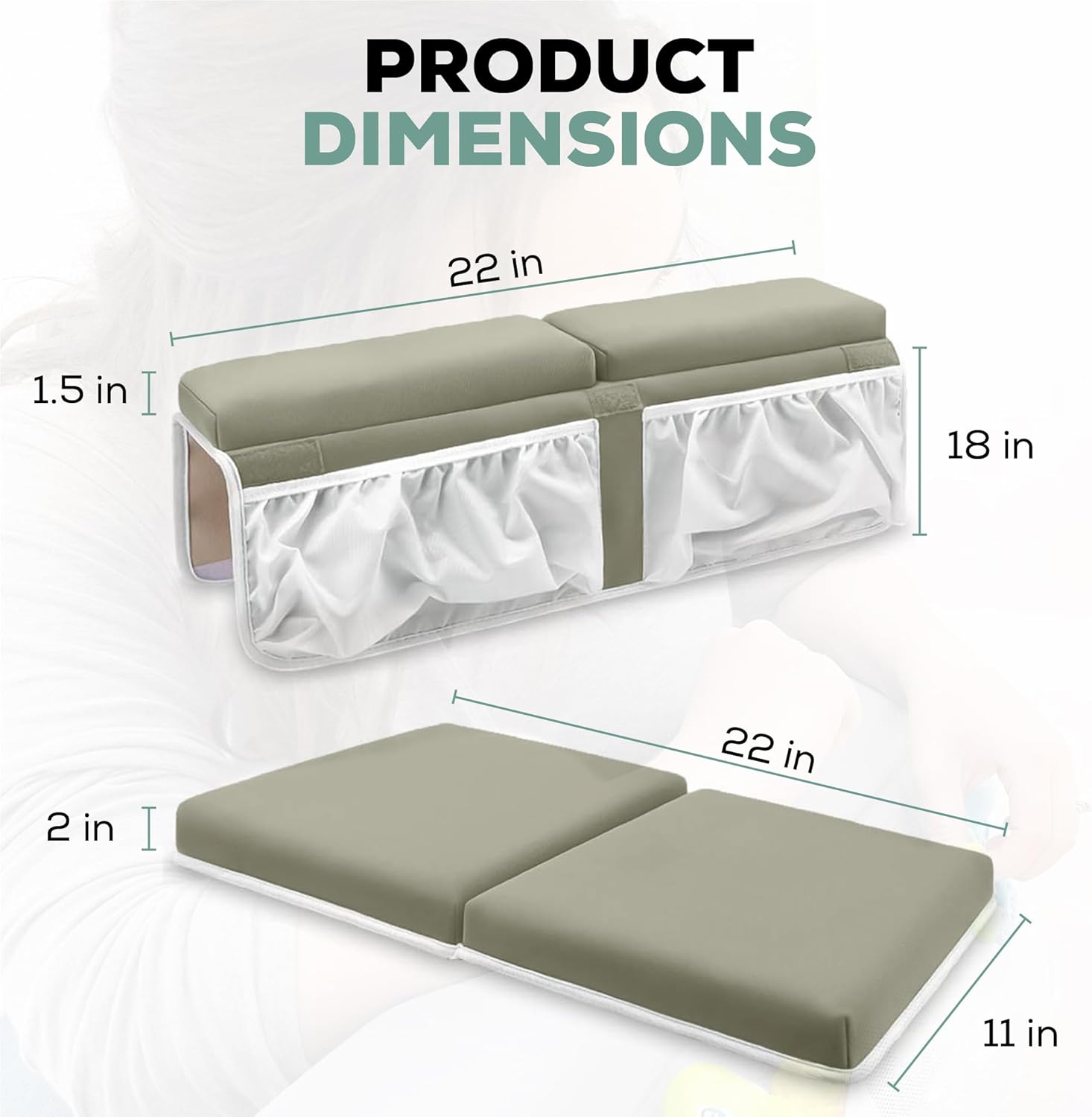 2 inch Thickest Baby Bath Kneeler and Elbow Rest Pad Set with Sponge, Scrub & Bag | Non-Slip & Quick Drying Knee and Elbow Mat for Baby Bath with 4 Pockets & 8 Suction Cups for Grip