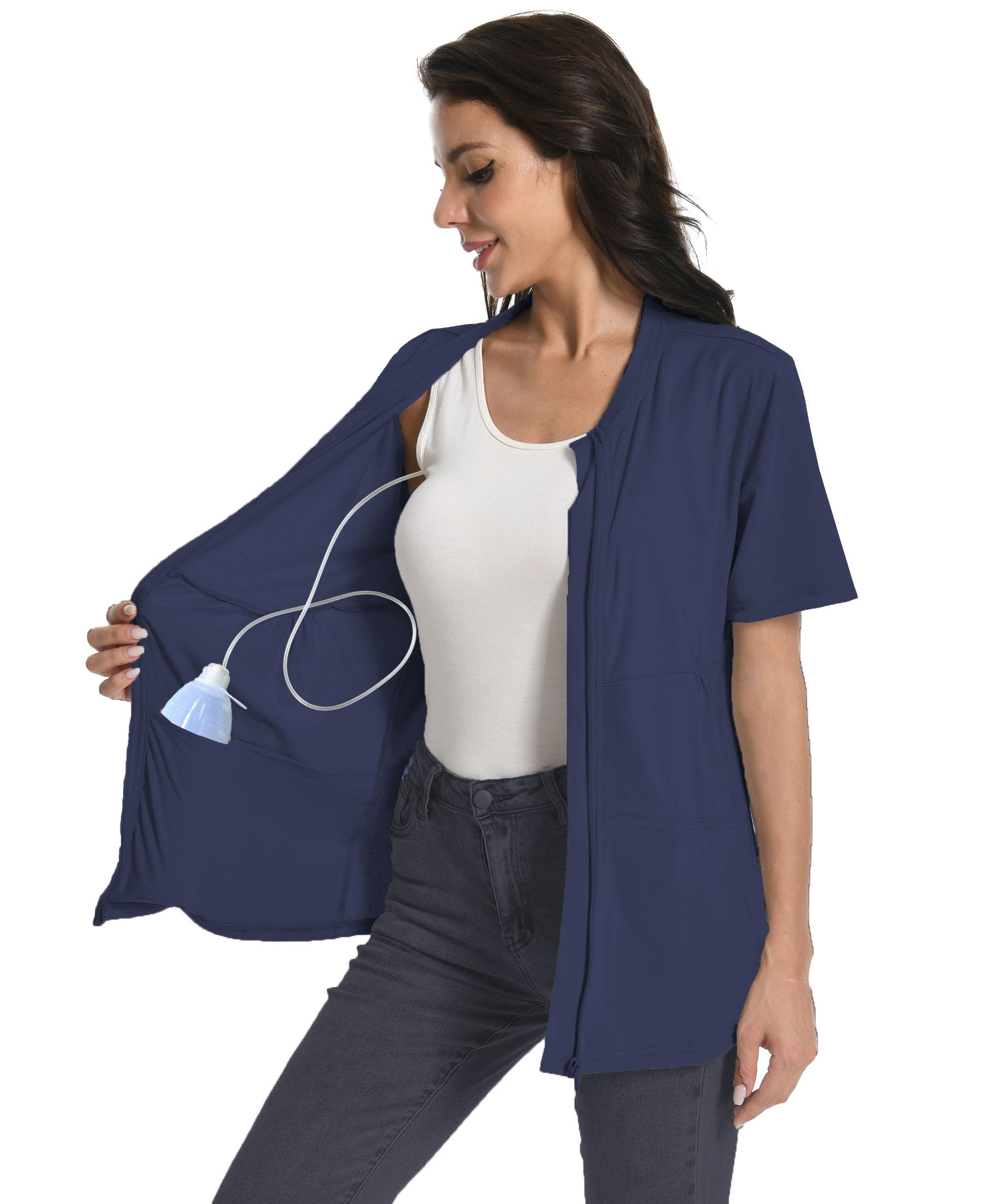 Post Mastectomy Zip Up Shirts with Drain Pockets Surgery Recovery Must Haves Clothing Comfy Short Sleeve Shirts
