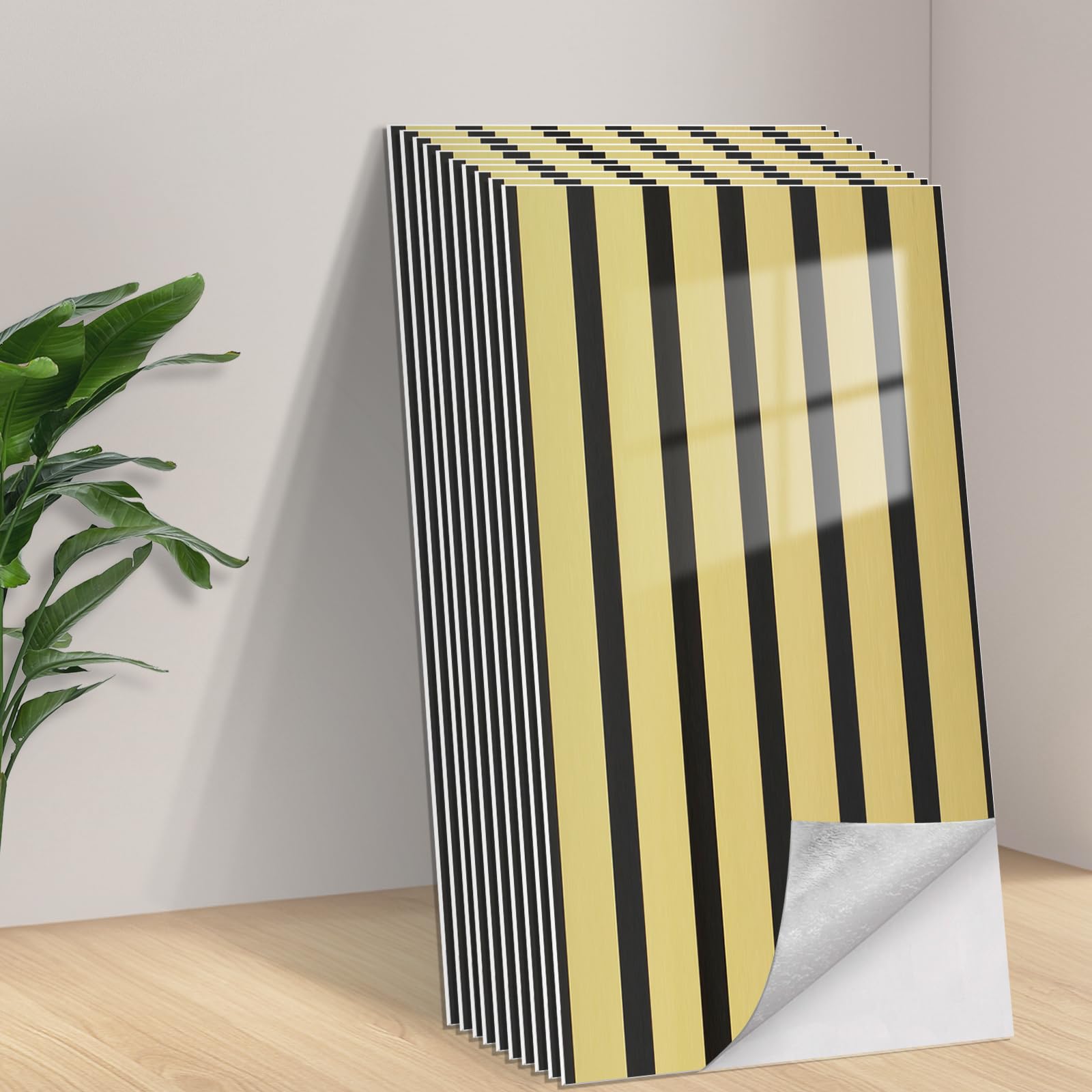 Tarwanear Self Adhesive Tile Stickers 20pcs/60x30cm Peel and Stick Wall Tiles for Kitchen Bathroom PVC Panels Effect Gold Black Wall Stickers Waterproof Stick on Backsplash for Home Decor — image 1