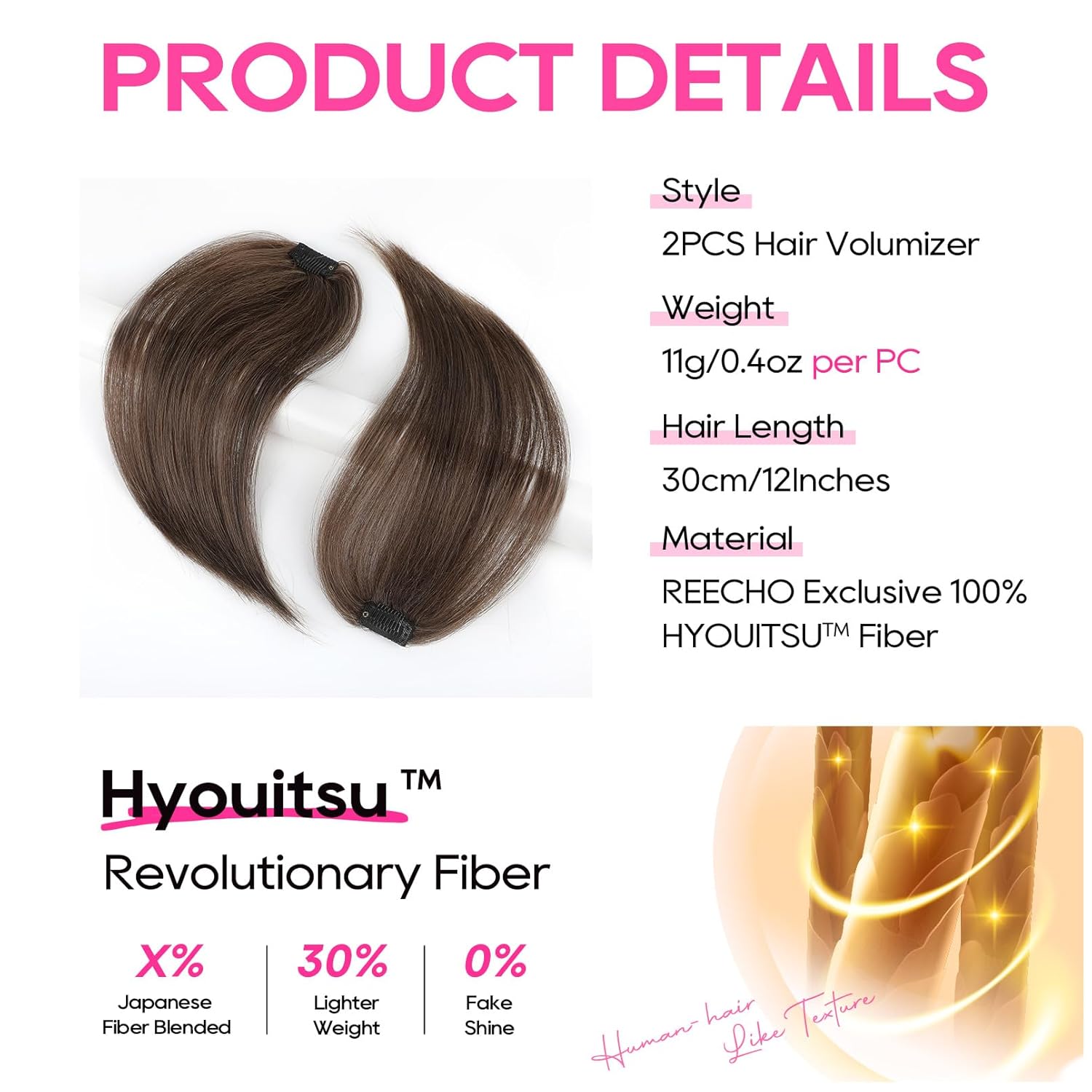 REECHO Clip in Hair Volumizer, 2PCS 12 inch Short Thick Clip in Hairpieces Adding Extra Volume Hair Extensions for Women - Chocolate Brown Chocolate Brown 12 Inch(Pack of 2)