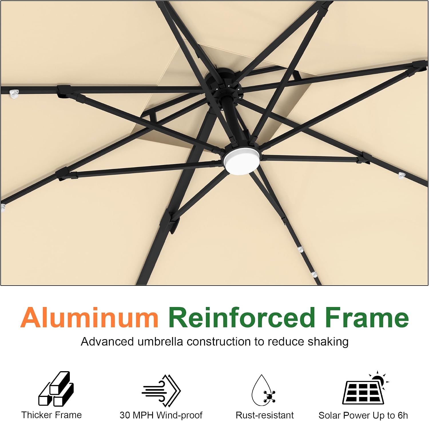 Aegis Pro 10' X 10' Cantilever Umbrella with Built-In LED Lights, Reinforced Aluminum Ribs & Pole, 360-Degree Rotation, Includes Cover for Garden Deck Pool Patio