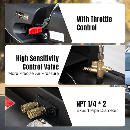 Miniatura 5 de Compresor de aire a gas 6.5HP Bomba de pistón portátil de gasolina de 12CFM, sistema comprimido de aire con presión máxima de 125 PSI y tanque de