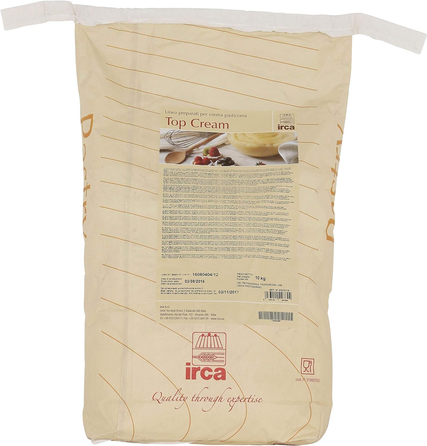Top Cream Irca, Crema Pasticcera Istantanea a Freddo 10kg Preparazione con Acqua o Latte