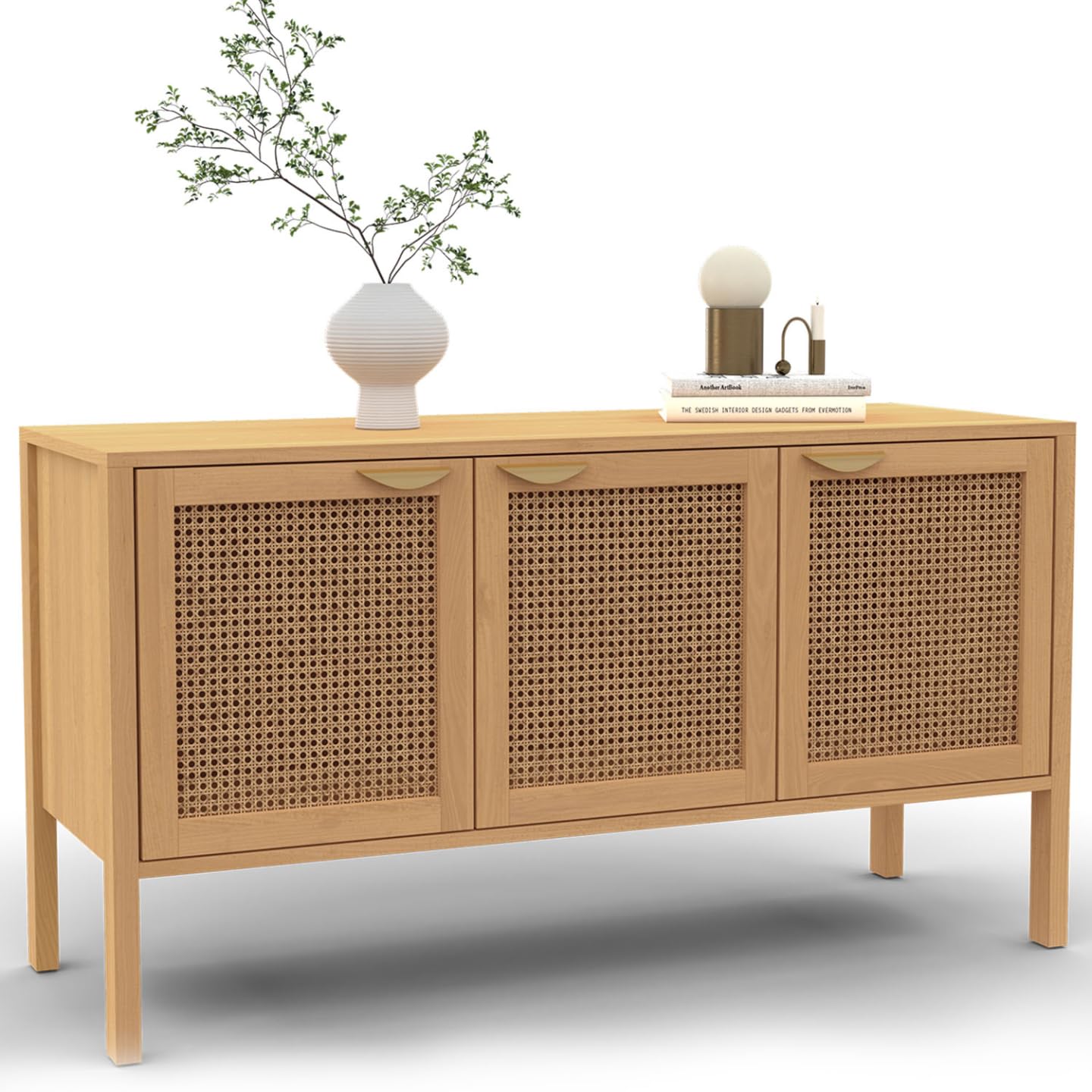 IDMarket EDHEN - Aparador bajo (110 cm, 3 puertas, madera y cannado)