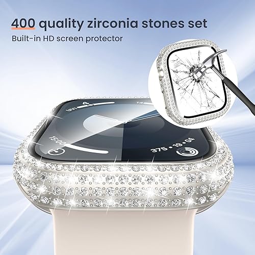Miniatura 2 de LETOID - Funda impermeable para Apple Watch Series 9, 8, 7, 1.772 in, funda protectora de cristal duro frontal con diamantes brillantes para mujer