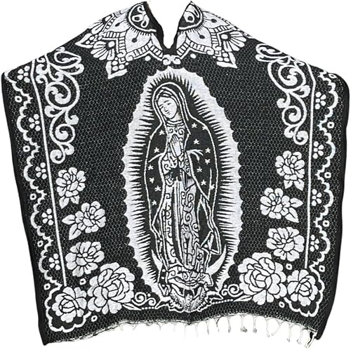 Poncho mexicano Virgen de Guadalupe-San Judas - Poncho Sarape hecho a mano para adultos - Cobija Gaban - Manta