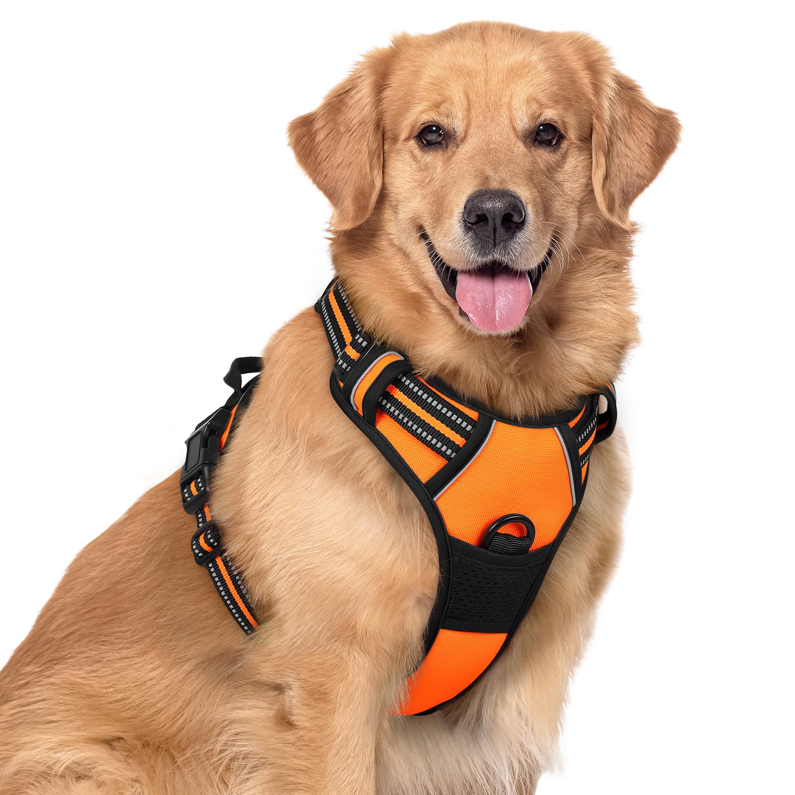 rabbitgoo Dog Harness Large Dog No Pull Pet Harness with 2 Leash Clips, Adjustable Soft Padded Pet Vest, Reflective No-Choke with Easy Control Handle for Training or Walking, Orange, XL