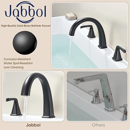 Miniatura 55 de Grifo de bañera romana de alto flujo con ducha de mano, grifo de bañera negro mate de 4 agujeros con válvula, grifos de bañera generalizados