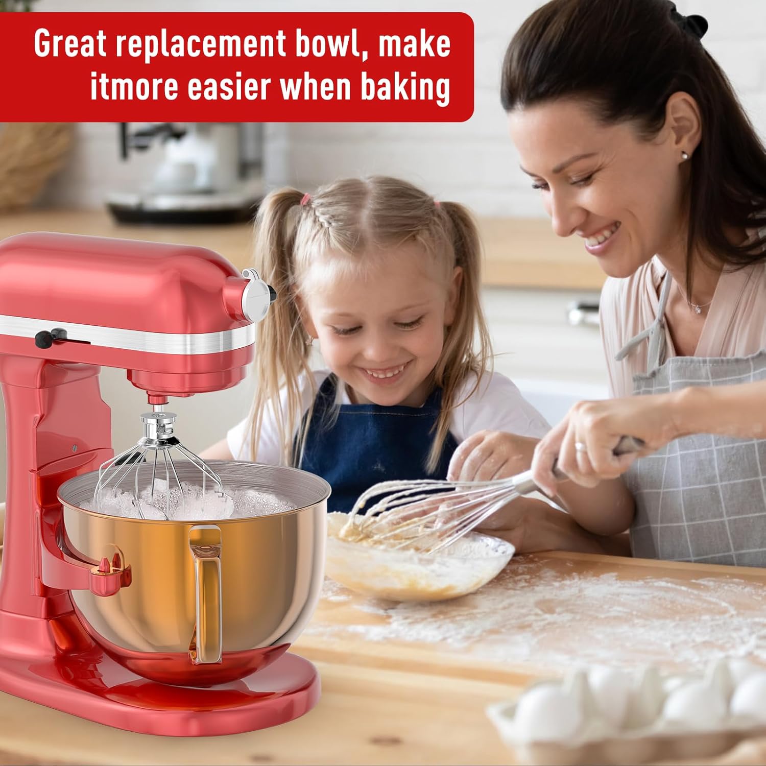 7QT Stainless Steel Mixer Bowl for Kitchenaid Stand Mixers, Kitchen Aid Mixing Bowl for 7QT Lift Mixer with Handle Copper