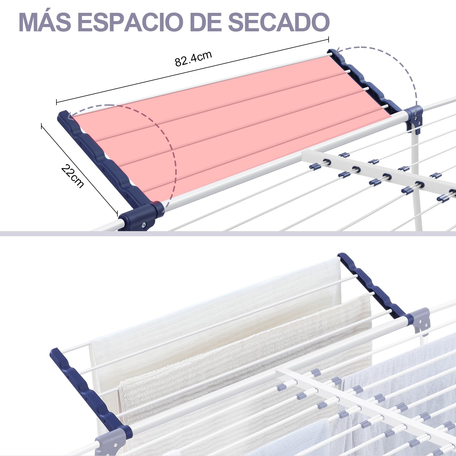 SYKIARIOL Tendedero de Colada, Colgador de Ropa Plegable Extensible, Secadora de alas con alas, con Bolsa de Pinzas y Soporte para Calcetines, Adecuado para Ropa y Toallas