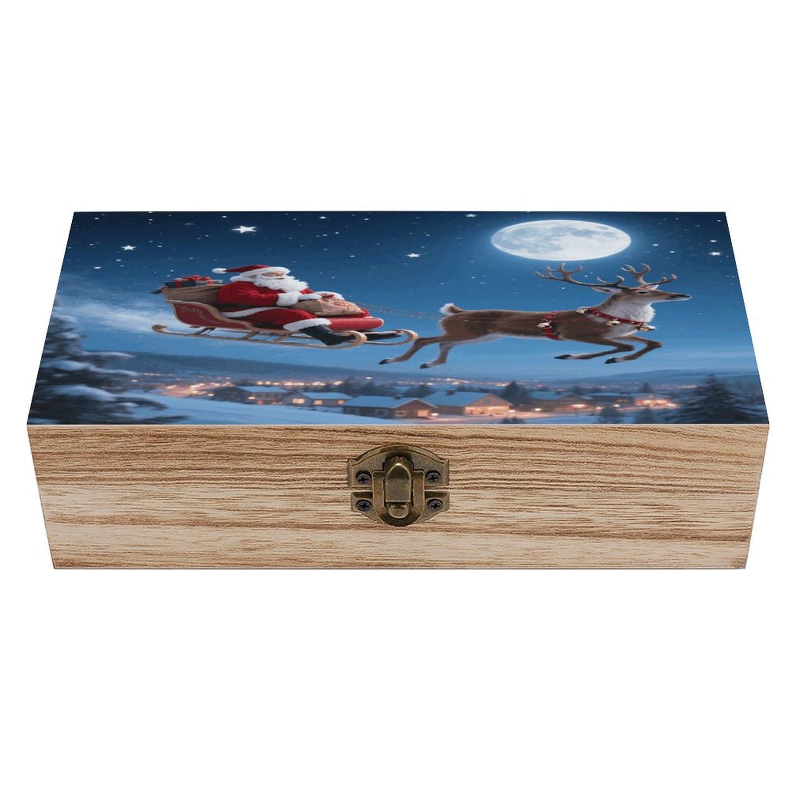 VstaDank Christmas Wooden Storage Box Vintage Wood Box with Lid Large Wooden Jewelry Boxes DIY Wood Gift Boxes Exquisite Jewelry Case Art Stash Keepsake Storage Case