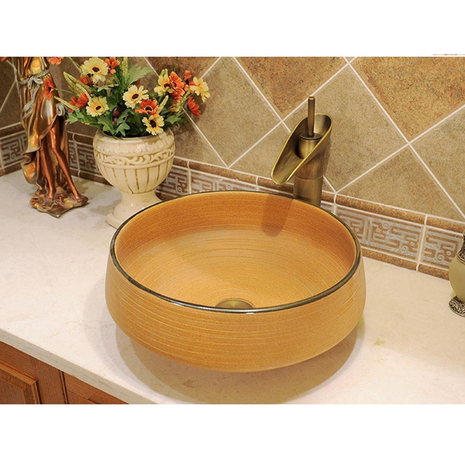 Umywalka Łazienkowa, Okrągła Ceramiczna Umywalka Łazienkowa Nablatowa, Umywalka Porcelanowa Nablatowa, Umywalka Artystyczna, Umywalki Łazienkowe Nablatowe,A