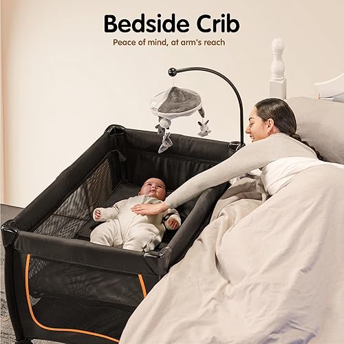 Miniatura 9 de Pamo babe - Cuna de viaje con moisés 6 en 1, diseño de un solo paso, pequeño corralito portátil para bebés, moisés portátil, cambiador, barra de