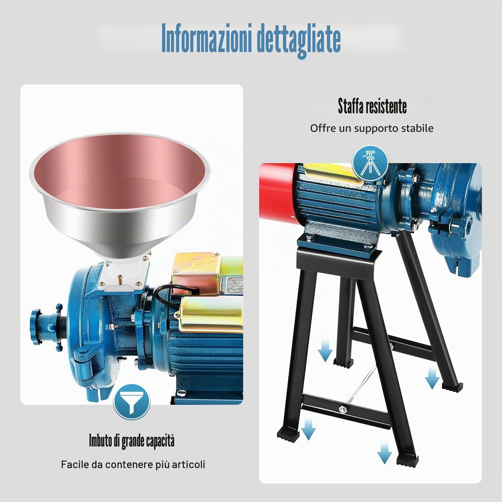 Mulino Elettrico per Cereali, Macina Spezie Commerciale 2200W, Macchina per Polverizzazione in Acciaio Inossidabile Per Grano, Spezie