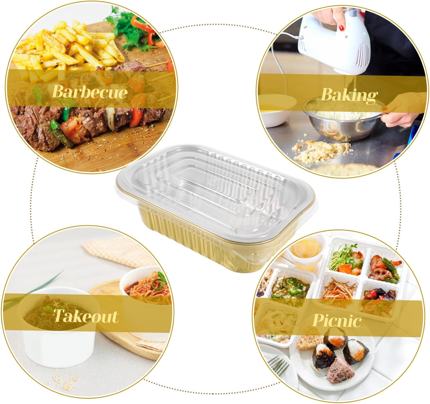 Mikinona Aluminum Foil Take out Box Set, 475ml, 10 Pack Disposable