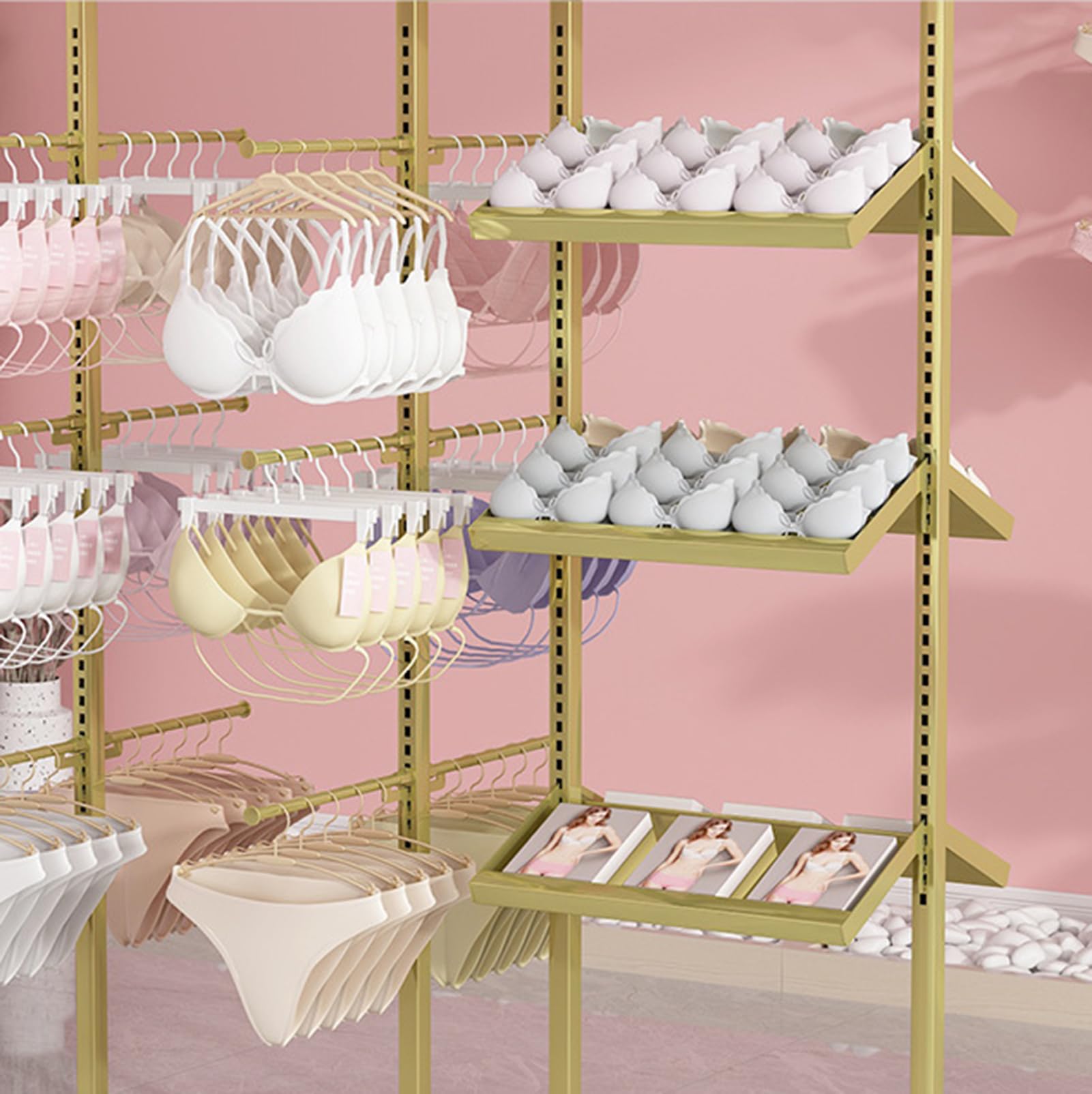 Espositori per Cinture, espositori da Pavimento per Reggiseni, Ripiani Regolabili per Intimo e Pantaloncini, scaffali combinati per Negozi di Abbigliamento, espositori per Costumi