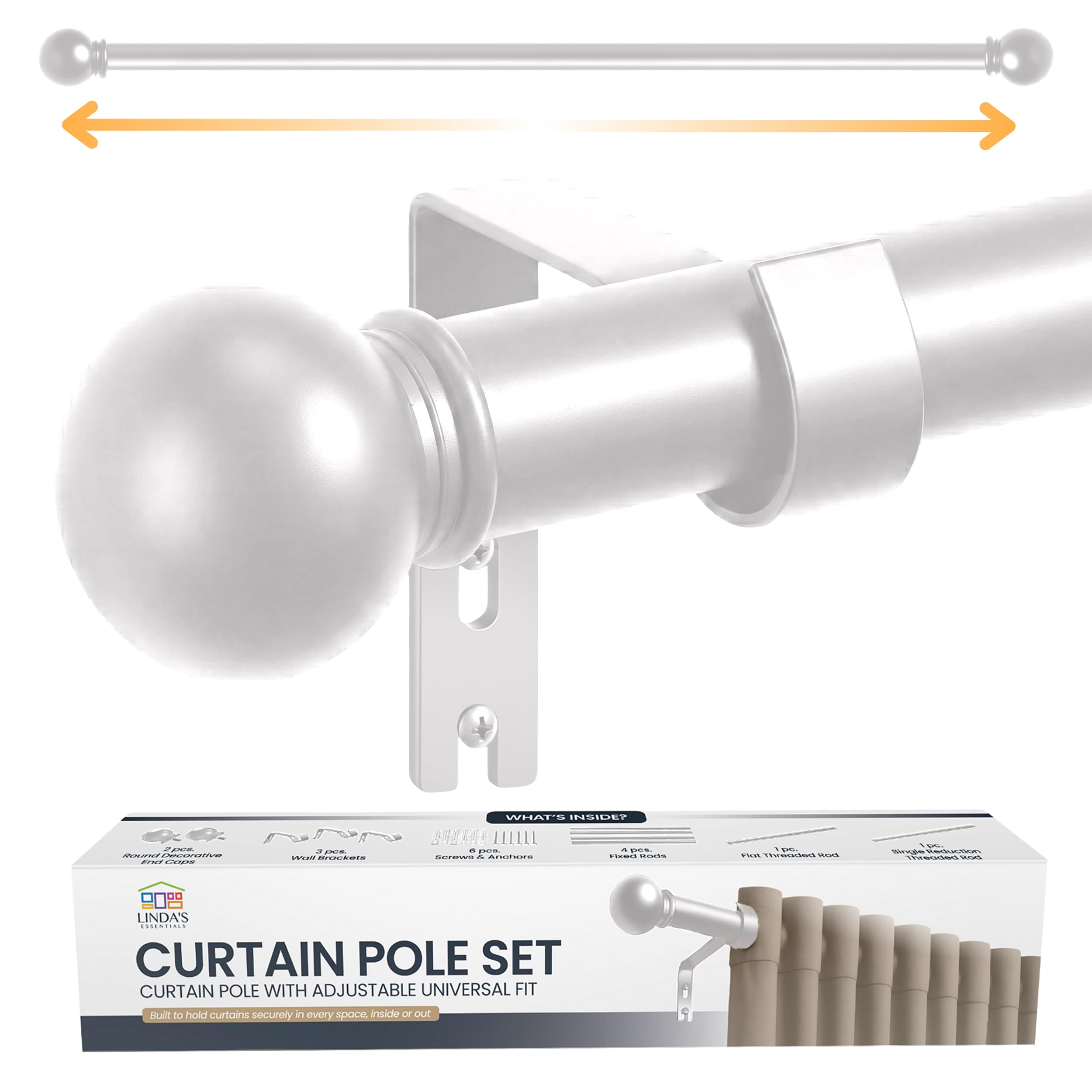 Barras de cortina extensibles de 87 a 243 cm, barras de metal ajustables y barra de cortina con soportes de pared y fijaciones, fácil de instalar 16 mm