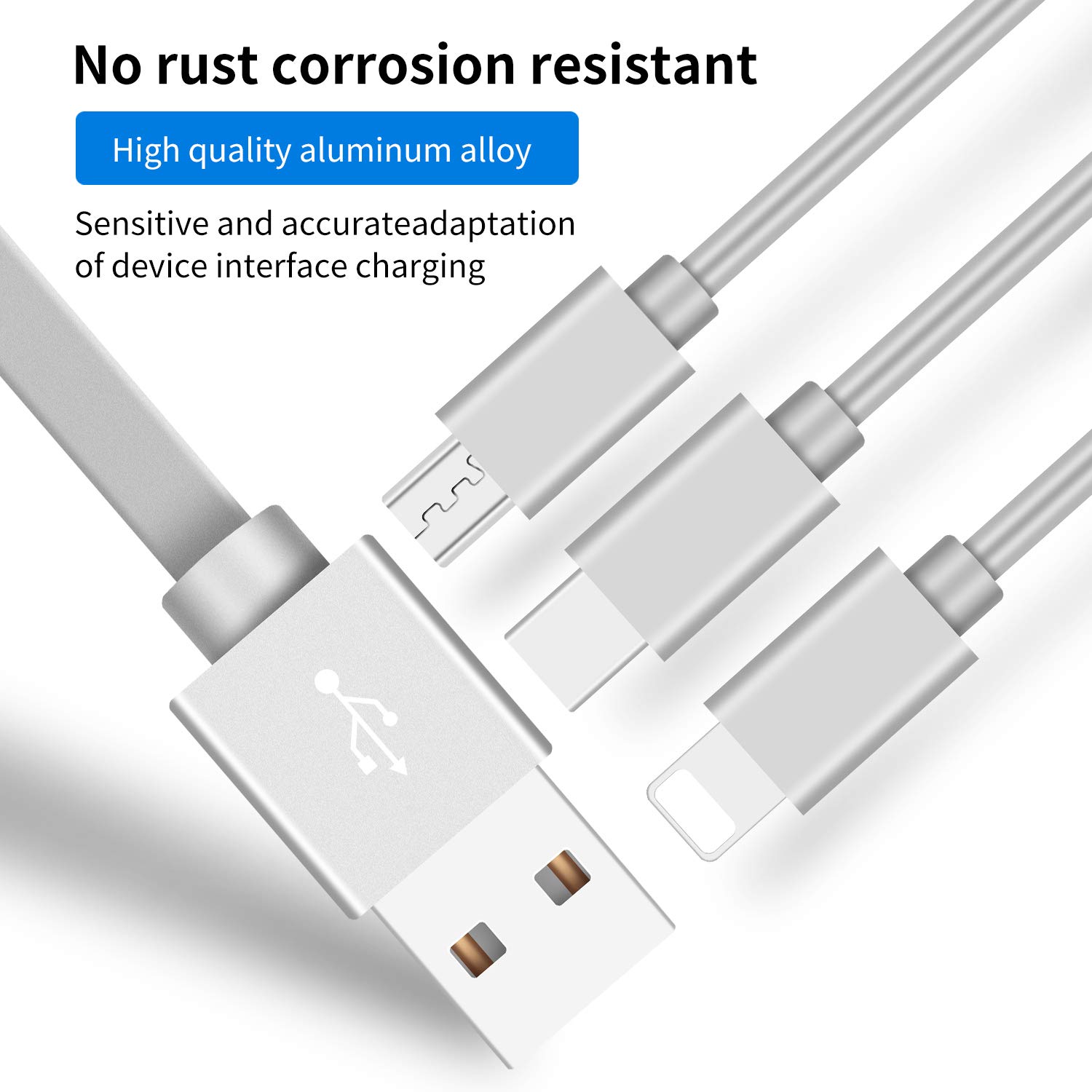 SDBAUX 2Pack Multi USB Charger Cable Retractable 3 in 1 Multiple Charging Cord Adapter with Mini Type C Micro USB Port Connectors Compatible with Cell Phones Tablets Universal Use (3.3ft/Gray) : Electronics