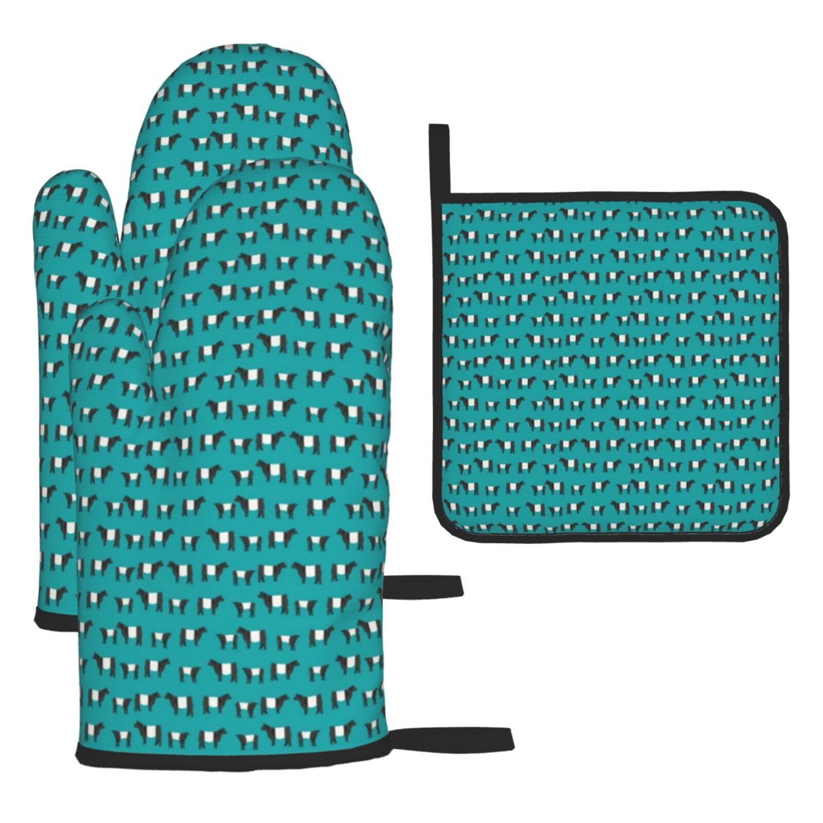 Galloway Cow Print Oven Mitts Kitchen Gloves Set Everyday Baking Grilling Microwaving Cooking Gift