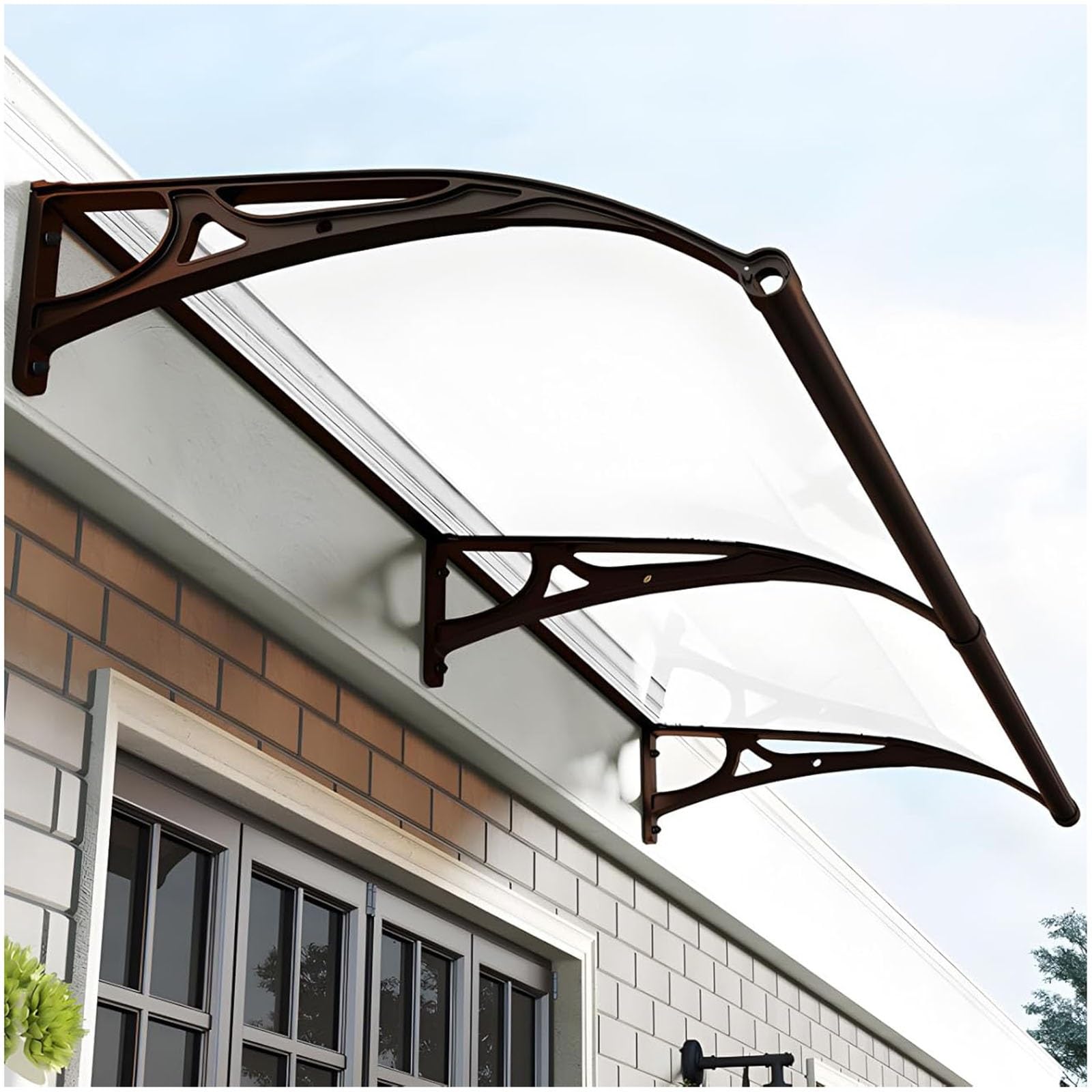 LWJSOCP 20"x118" Modern Polycarbonate Patio Aw Aluminum Black Bracket Outdoor Rain and Sun Shelter Canopy for Deck Porch Effective Weather Protection