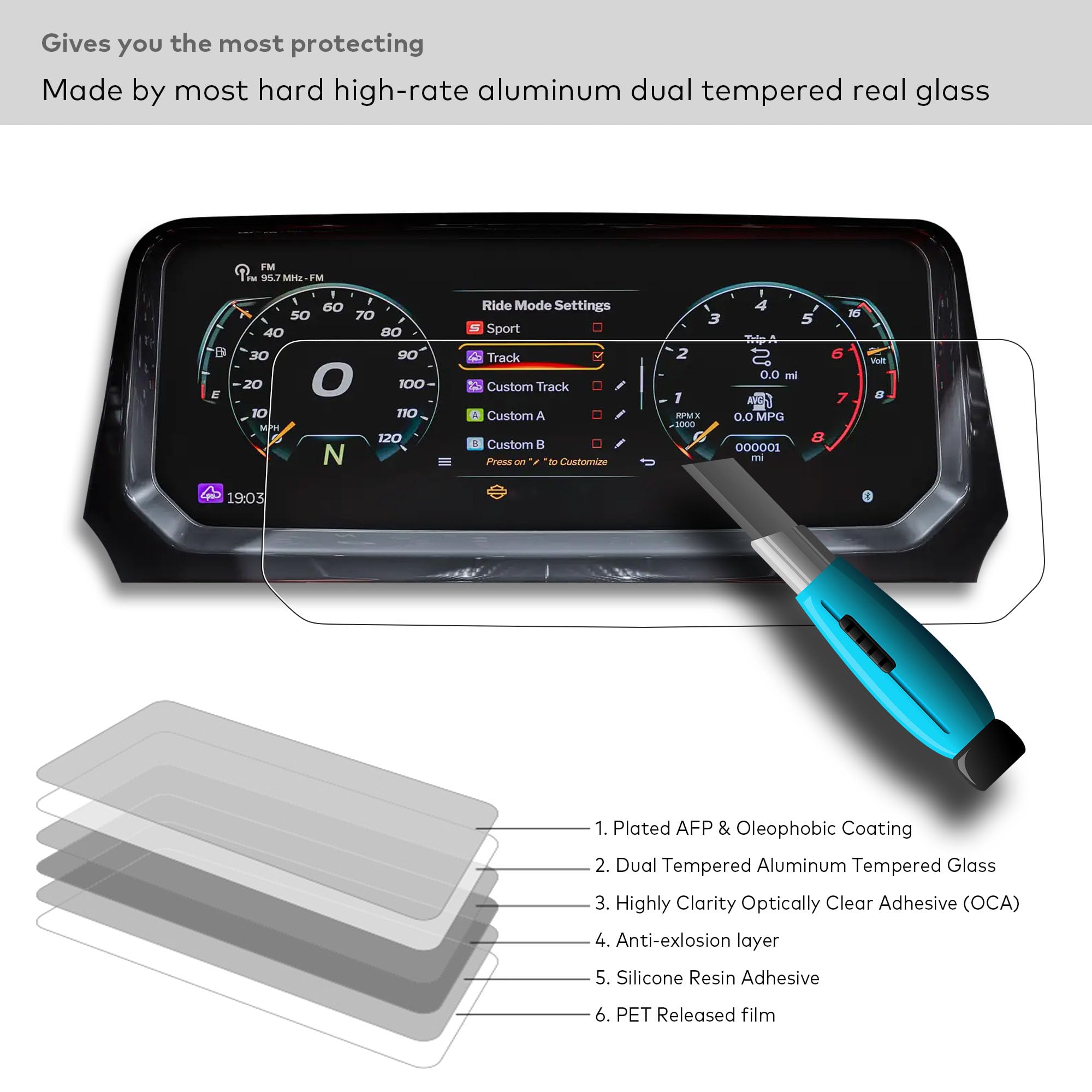 Pellicola vetro temperato per Harley Davidson FLTRXSTSE Road Glide (2024+) CVO Road Glide ST/RR (2024-2026) 12,3" touchscreen HD