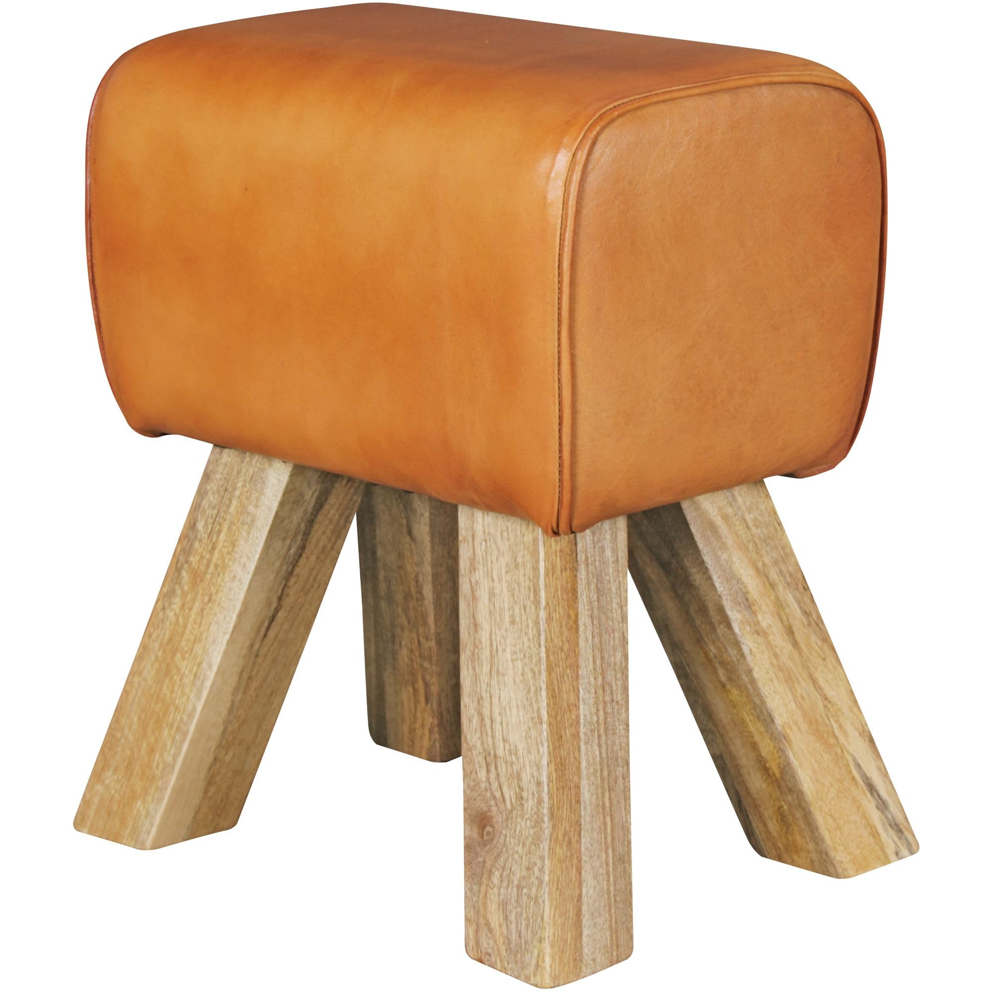 WOHNLING Design Sgabello In Pelle Di Capra E Legno Massello – 40x30x47 Cm, Stile Country, Marrone/Bianco, Imbottito E Fatto A Mano, Seduta Comoda