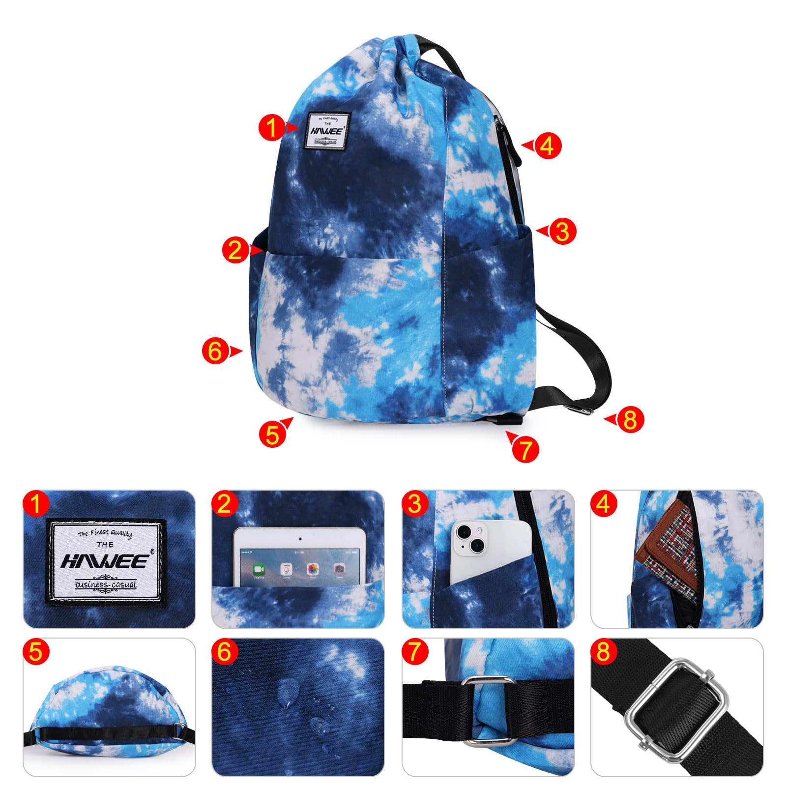Impermeable Casual Mochila con Cordón Grande Deporte Bolso de Gimnasia Mochila de Cuerda Unisex para Mujer Hombre Vida Cotidiana Aire Libre Yoga Escuela Playa Nadar — view 2