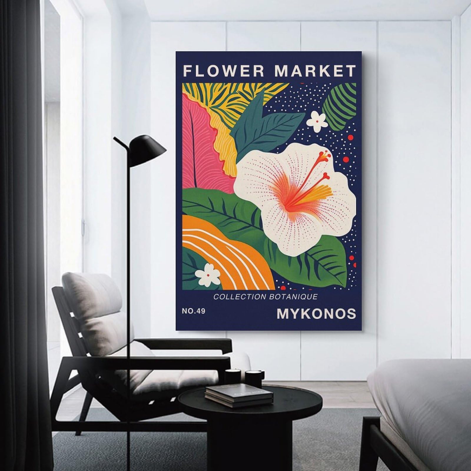 Junmoney Unframe-Style-18 Mykonos Flower Market Travel Poster Room Decor Wall Art 24X36inch(60X90cm), For Lounge Decor, Offices Or Entryway Styling, A Flexible Wall Accent For Shared Spaces