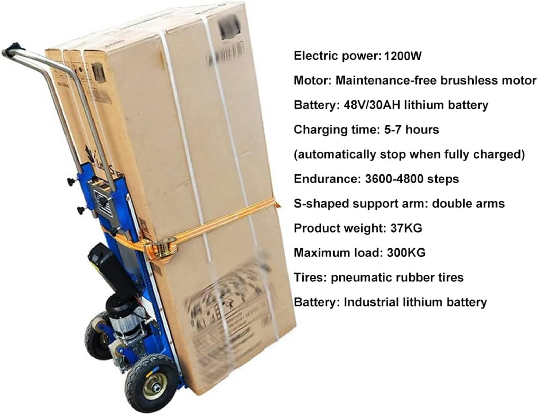 Carrello montascale elettrico, carrello a mano che risparmia manodopera su e giù per le scale con carico 200 kg, carrello facile da usare con batteria rimovibile da 48 V / 30 Ah/blu / 1200