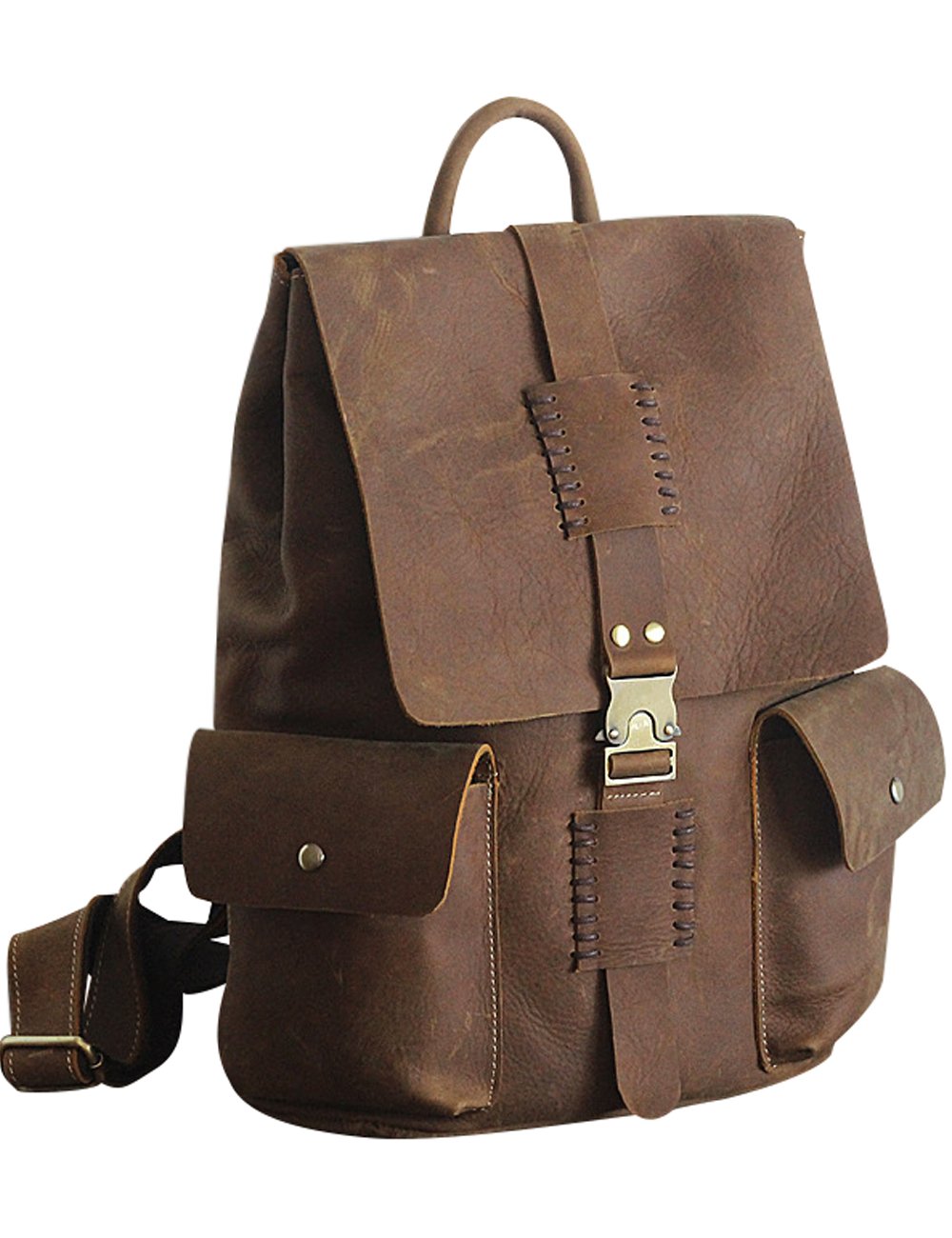 Youlee Hombres Cuero Intemperie Ocio Viajar Mochila Estilo 3 Marrón