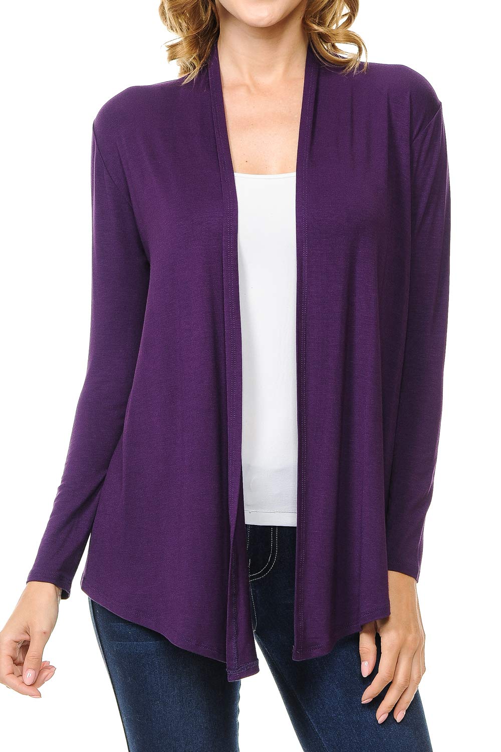 MINEFREE Women's Long Sleeve Open Front Drape Lightweight Knit Cardigan (S-3XL)