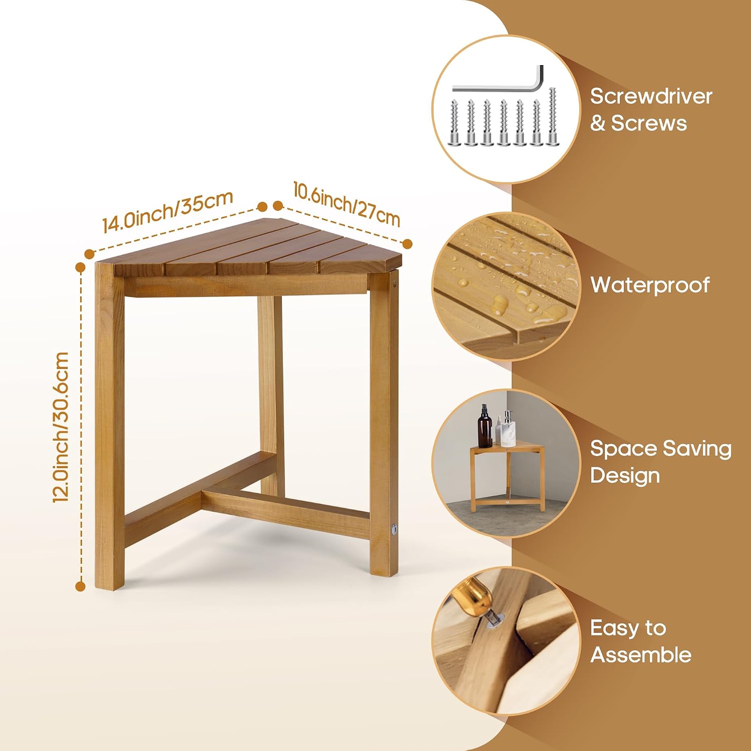 Shower Foot Rest 12 inch, Small Shower Stool for Shaving Legs, Corner Bathroom Bench, Bath Seat Spa Foot Rest Suitable for Small Shower Spaces