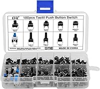 OCR 180Pcs Tactile Push Button Switch Kit: 10 Values 6x6mm 4-Pin Micro Momentary Tact Switches for Electronics DIY