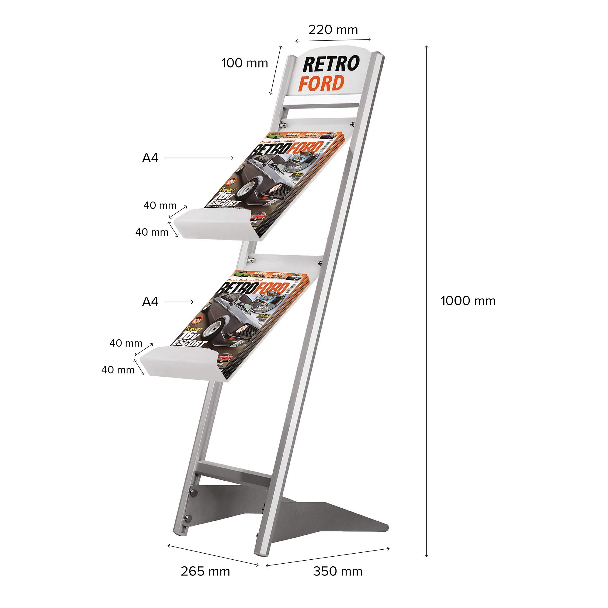 Boden-Prospektständer Rapid DIN A4 | Aluminium Prospekthalter mit Acryl Prospektablagen (2 x DIN A4)