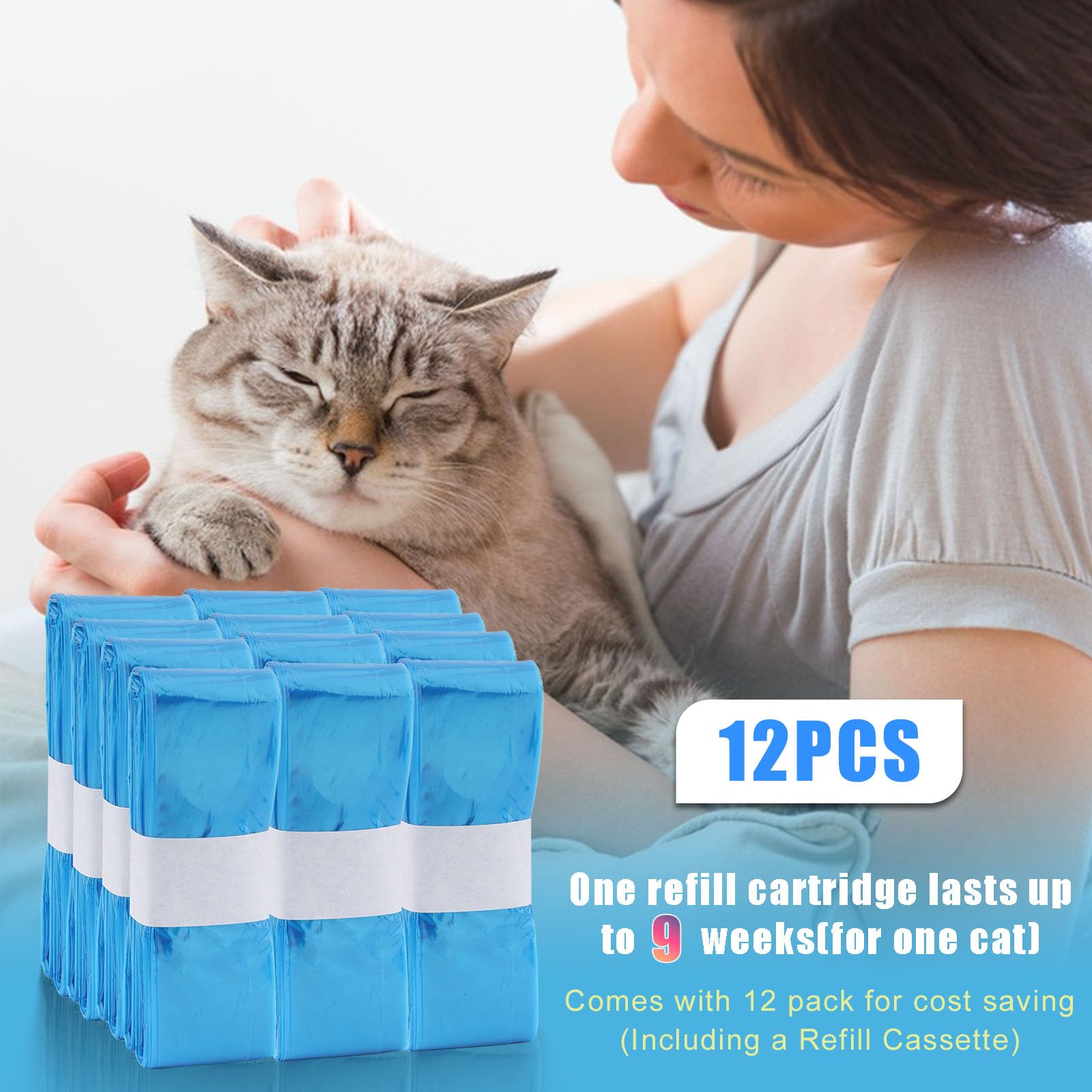 Paquete de 12 repuestos de arena para gatos, compatibles con recambios de bolsas Genie, perfumadas, color azul