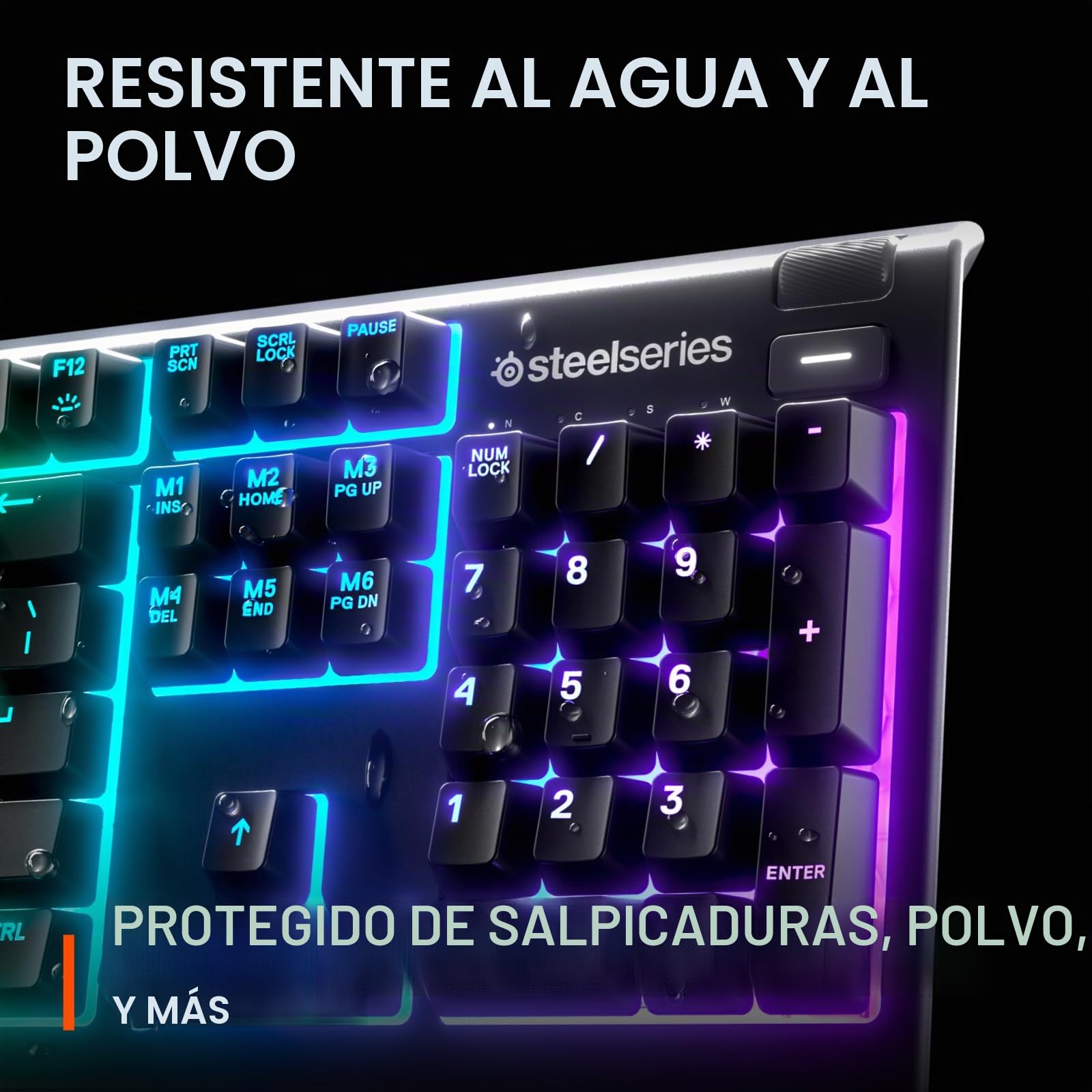 Steelseries Apex 3 RGB Gaming Keyboard - Iluminación RGB de 10 Zonas - IP32 Resistente al Agua - Reposamuñecas magnético Premium (Interruptor silencioso para Juego)