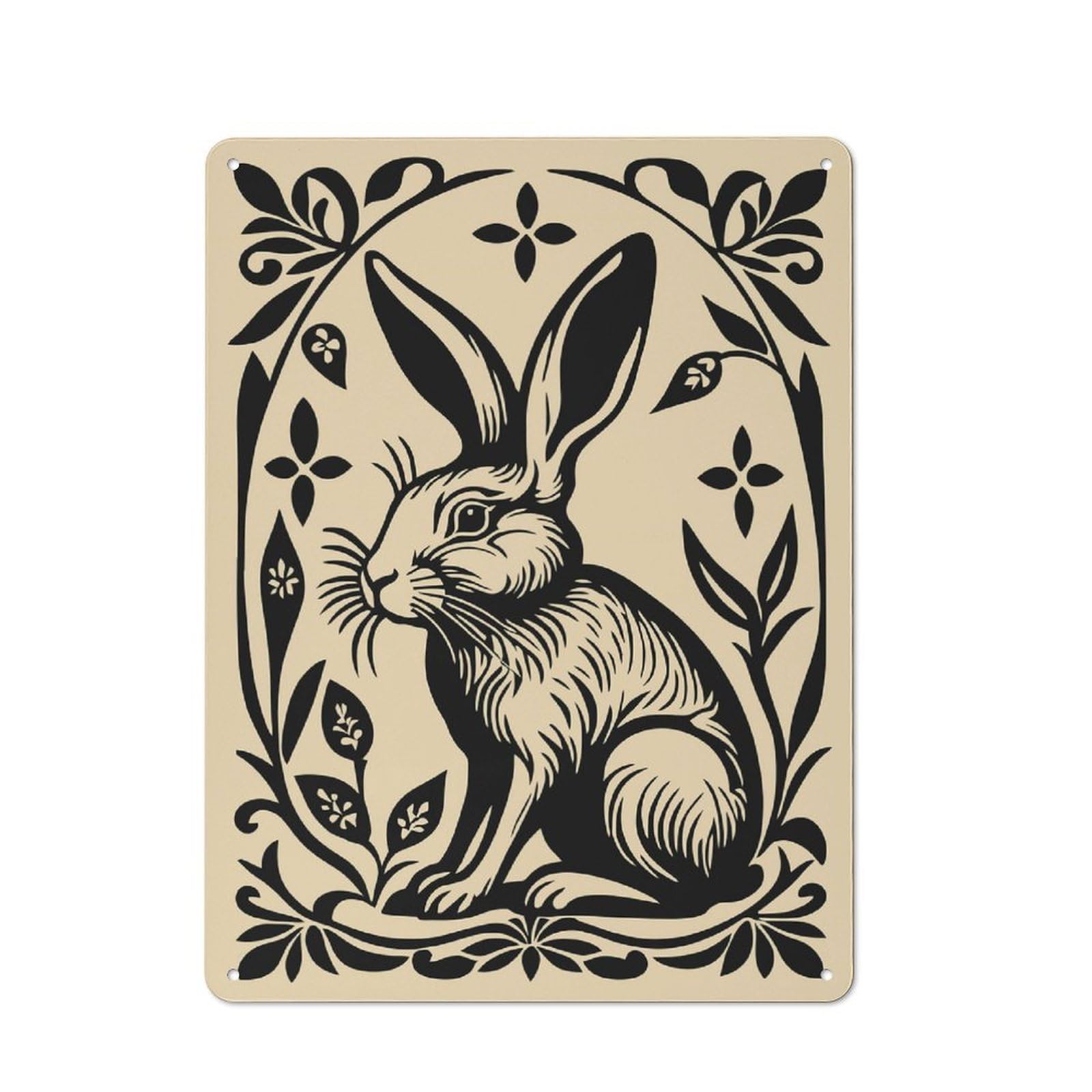 Junmoney Style-3 Rabbit Floral Illustration Retro-Style Tin Sign 40X30cm For Guest Room Or Hallway, A Christmas Gift For People Styling Guest Room And Hallway