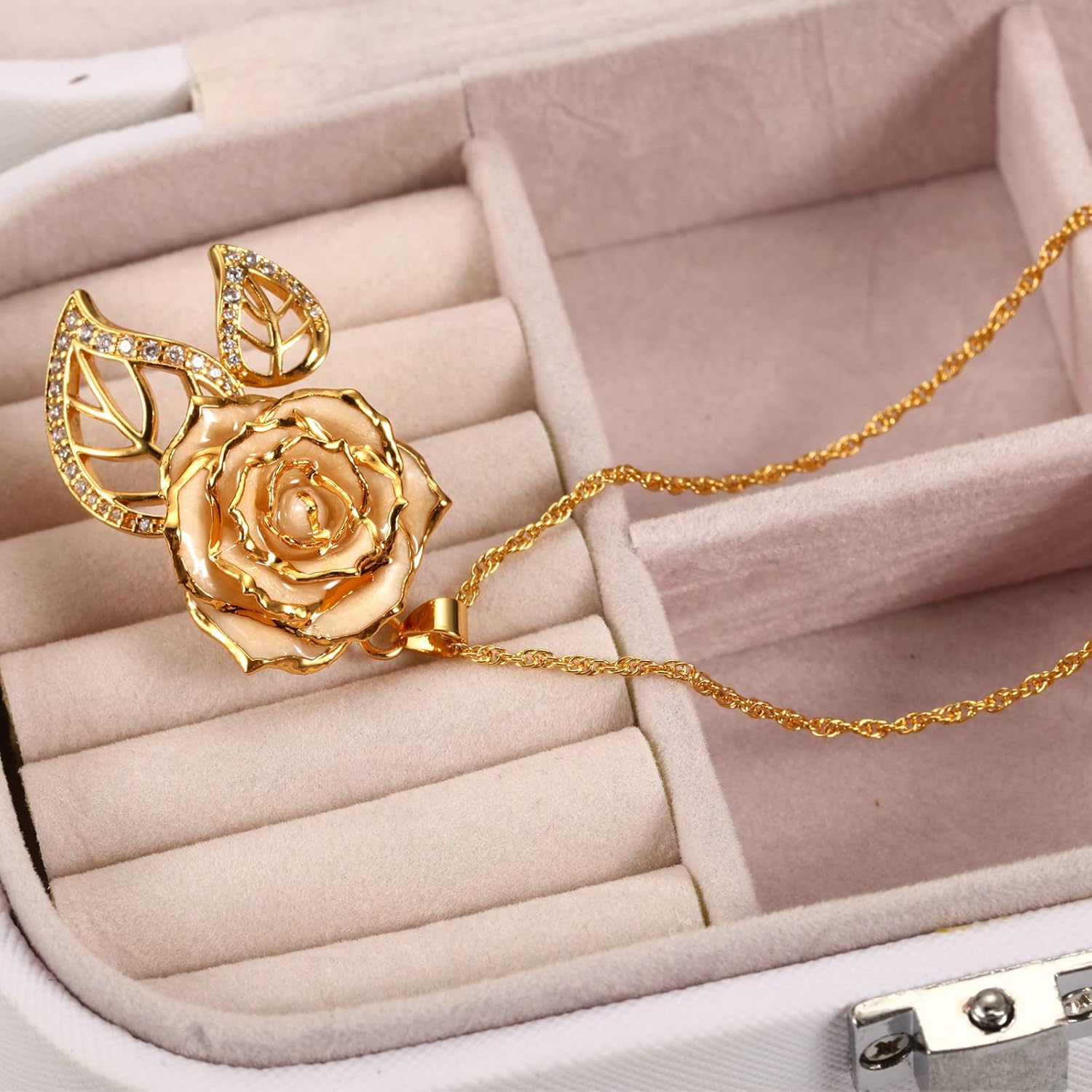AliveRose Real Rose Gold Dipped Necklace Gifts for Women, 24K Gold Dipped Rose Pendant Necklace Jewelry Mothers Day Anniversaries Birthday Christmas Special Occasions Gifts for Her Mom Wife - Image 2