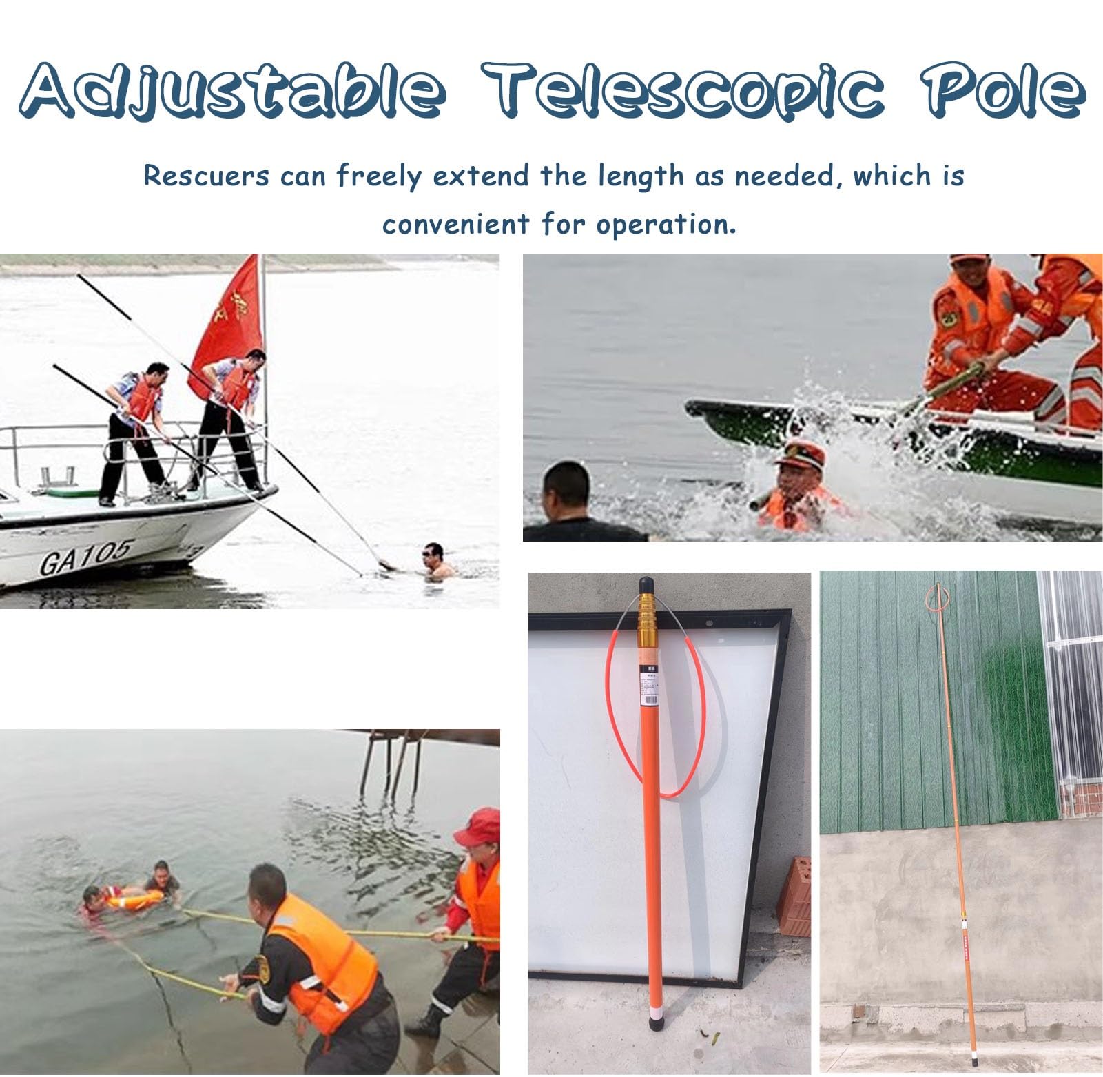 Oracra Pool Safety Hook Swimming Pool Life Saving Hook and Pole, 1.2-6.5m Adjustable Pool Safety Hook with Life Ring & Rope, Rescue Rescue Hooks for Drowning Swimmers