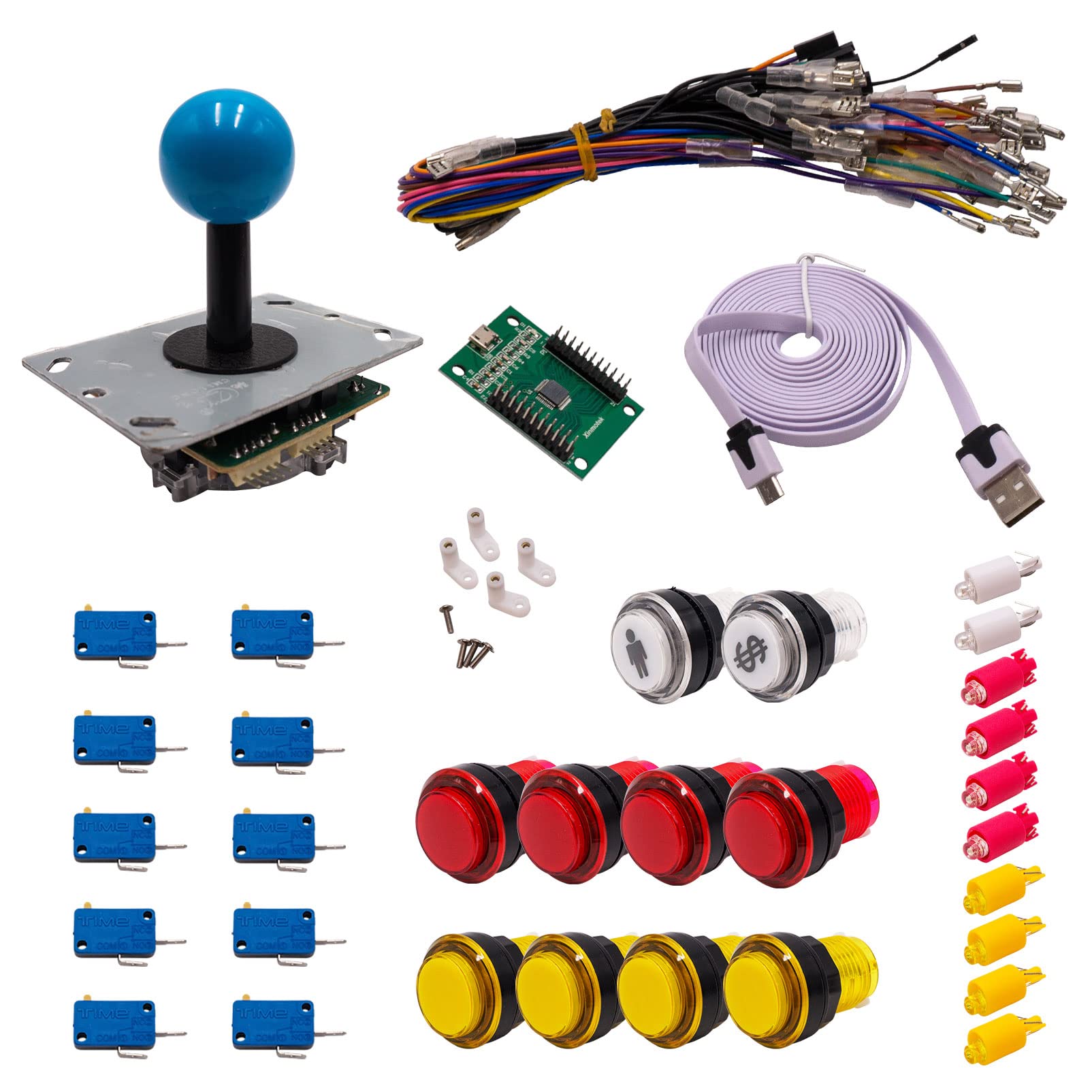Kit Joystick e Pulsanti Arcade 1 Giocatore Luminoso Pulsanti Trasparenti Joystick PCB Asta Nera Palla XinMoTek Videogiochi Retro Gaming