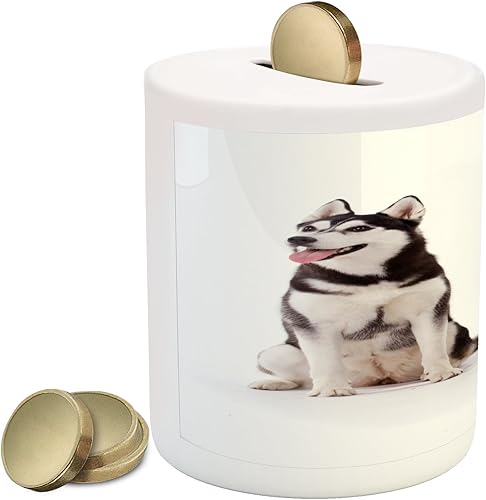 Alaskan Malamute Coin Box banco por ambesonne, Arctic peludos doggies Husky Whelp Pedigree Pet Happy Siberiano mamíferos, printed cerámica ahorro